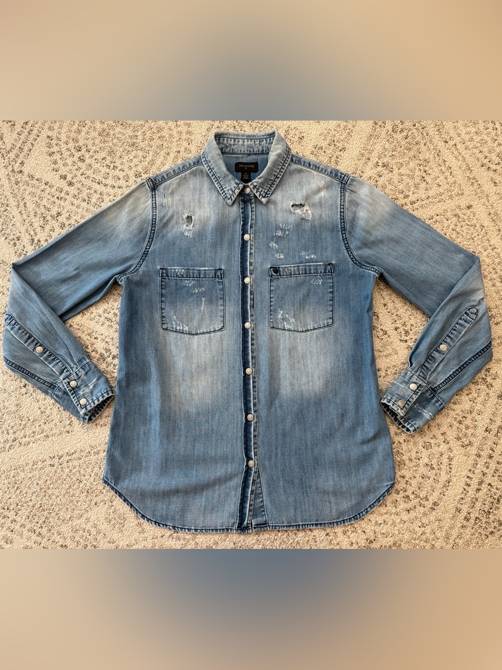 True Religion Denim Shirt Distressed Ladies Sz Small